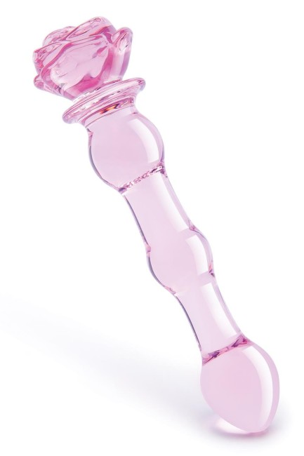Glaze Glass - szklane dildo z koralikami róża 20cm