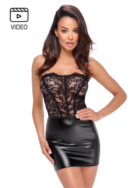 Solace rozm L Koronkowa gorsetowa mini sukienka Noir Handmade F300