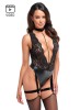 Body z głębokim dekoltem rozm M Libido Noir Handmade F297 - Zdjęcie 1