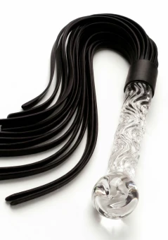 ToyJoy Crystal Leather Whip - Skórzany Bicz Uchwyt ze Szkła Borokrzemowego